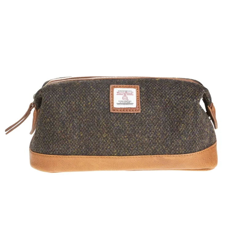 leather large wash bag dark brown barleycorn tan