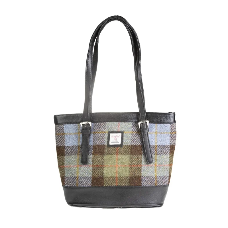 leather lovat check tote bag in black