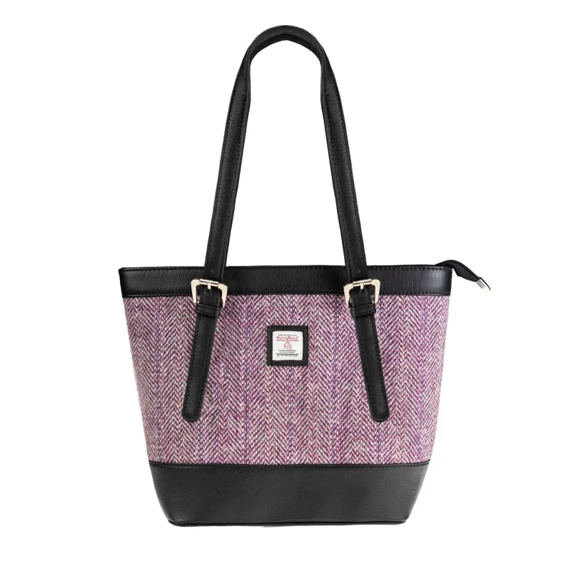 leather plum herringbone tote bag black