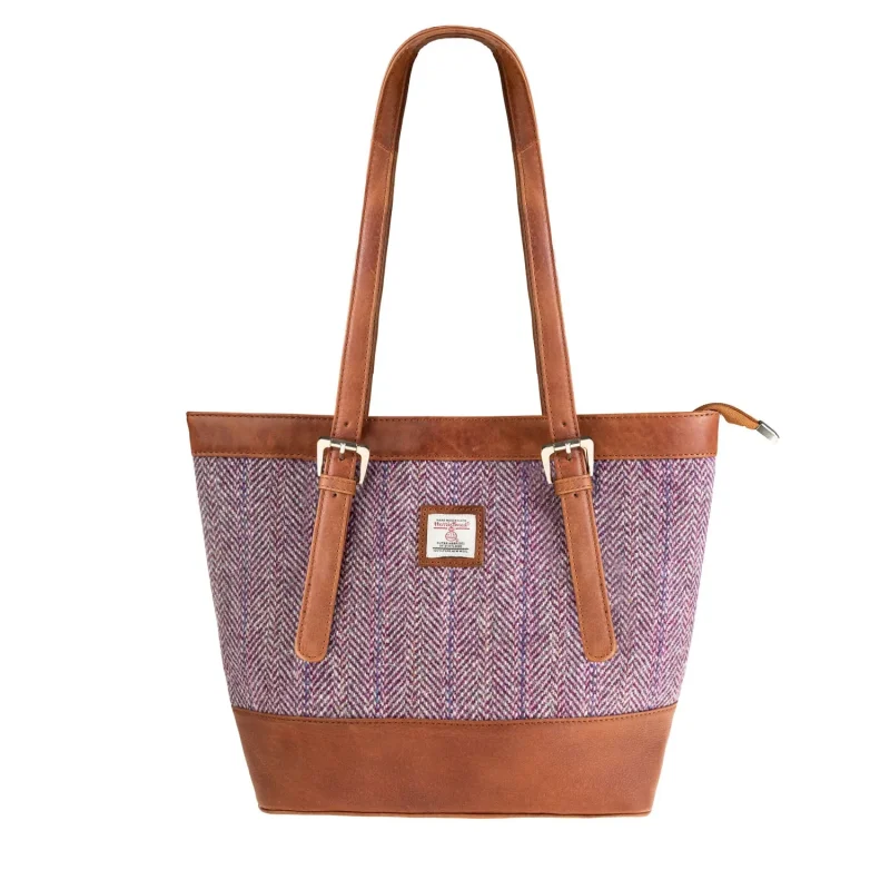 leather plum herringbone tote bag in tan