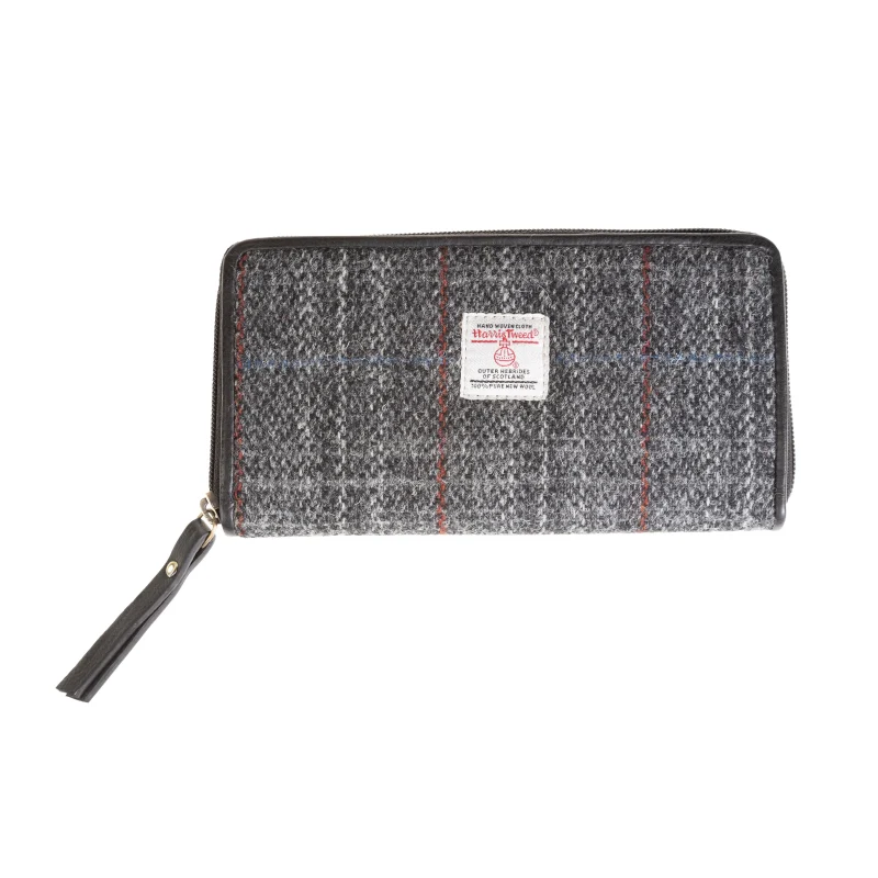 leather purse grey red check with black strap scaled