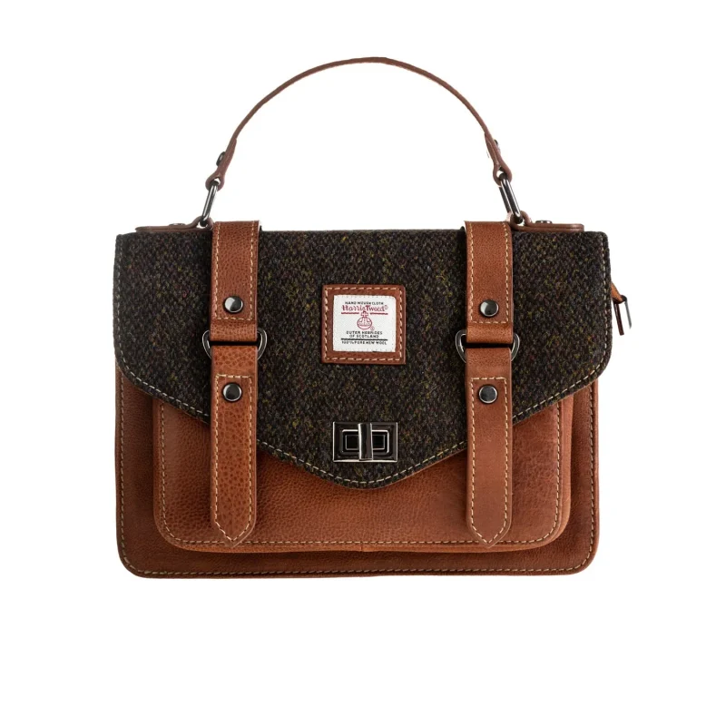 leather satchel bag in dark brown tan barleycorn