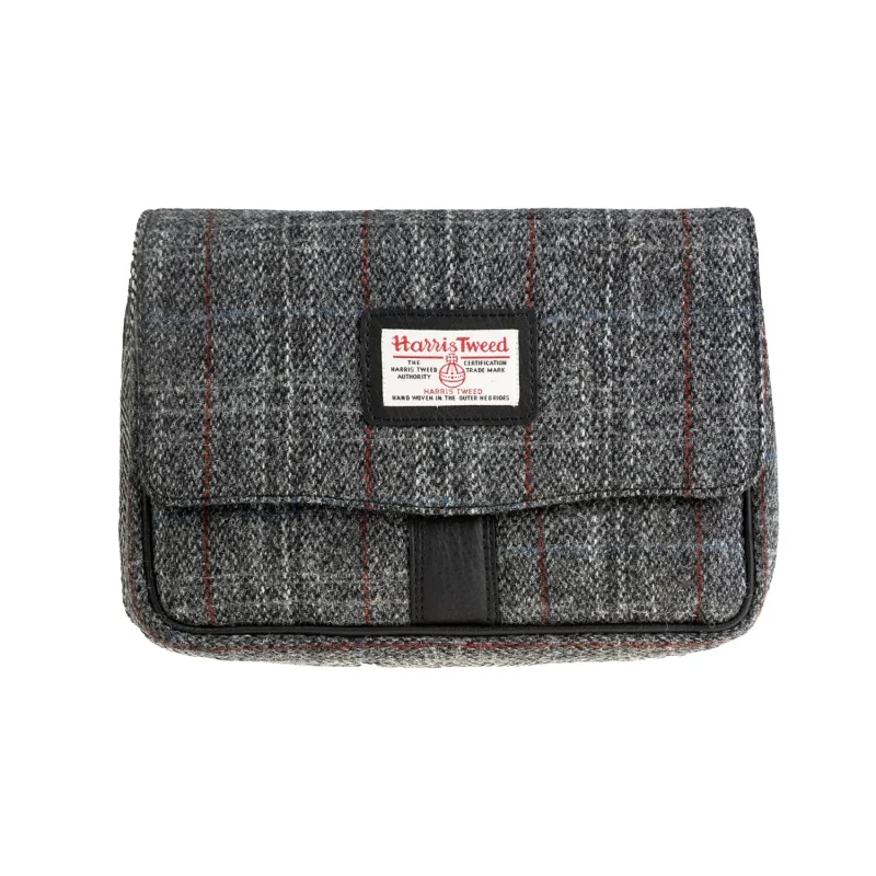 leather shoulder bag grey red check black