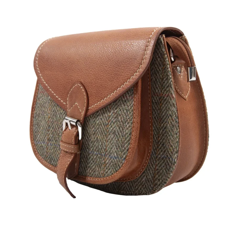 leather shoulder bag light brown tan check