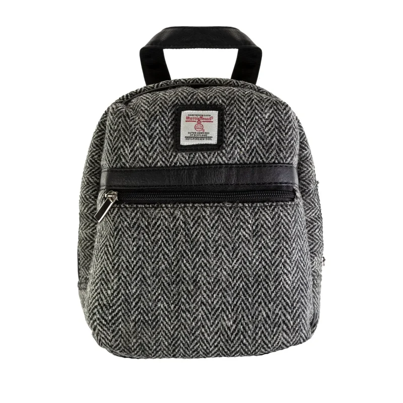 leather small backpack black white herringbone