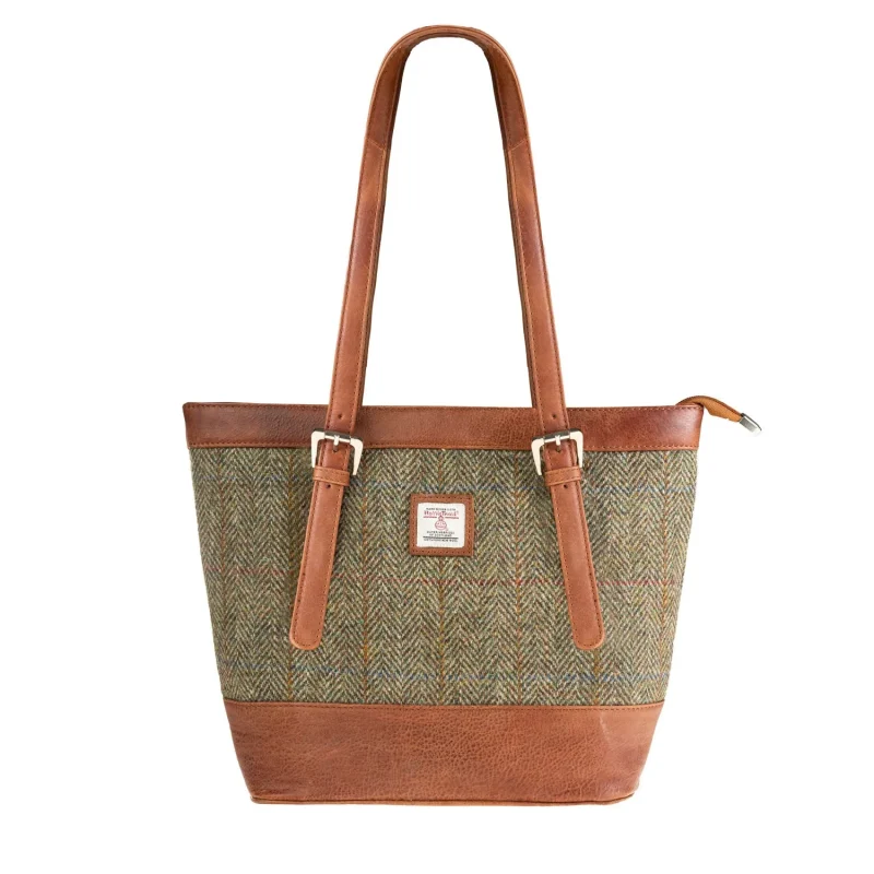 leather tote bag light brown check tan