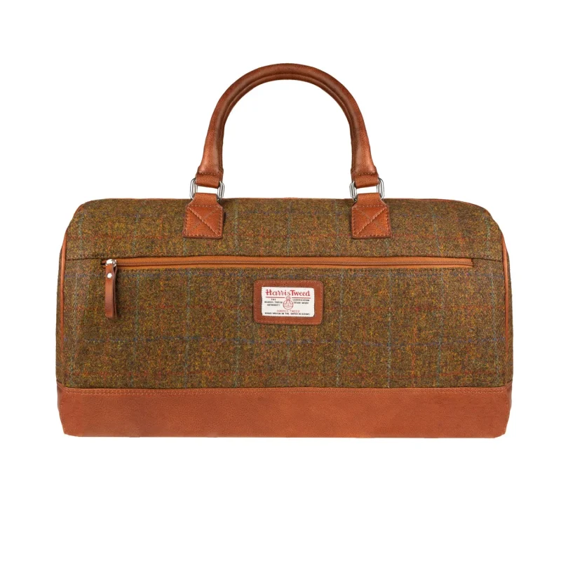 leather weekend bag autumn brown tan check