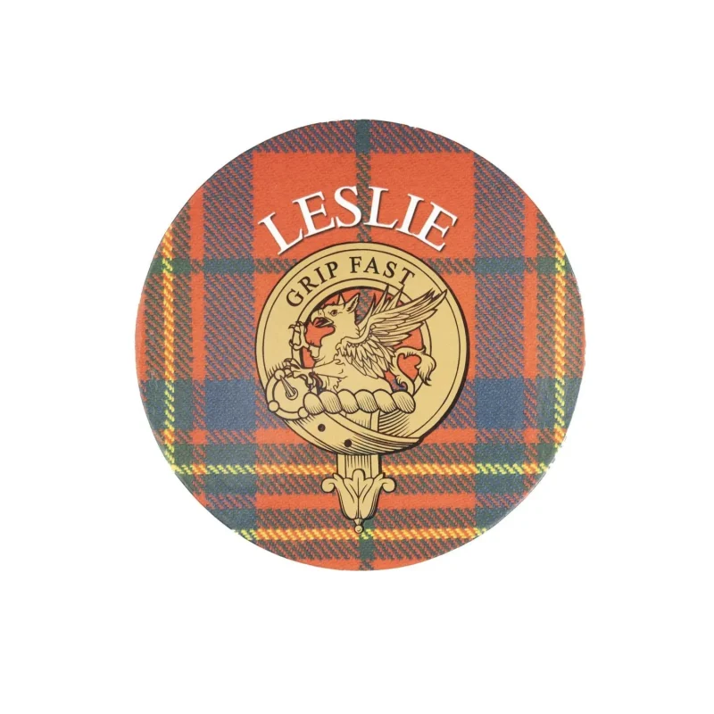 leslie family name round cork coaster