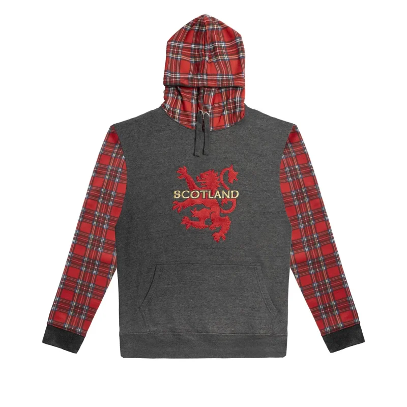 lion scotland tartan sleeve hoodie for adults