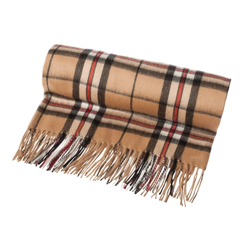 luxurious camel cashmere tartan blanket