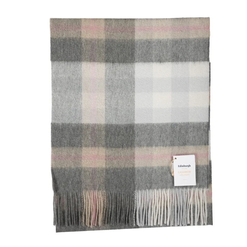 luxurious cashmere tartan scarf light blue grey