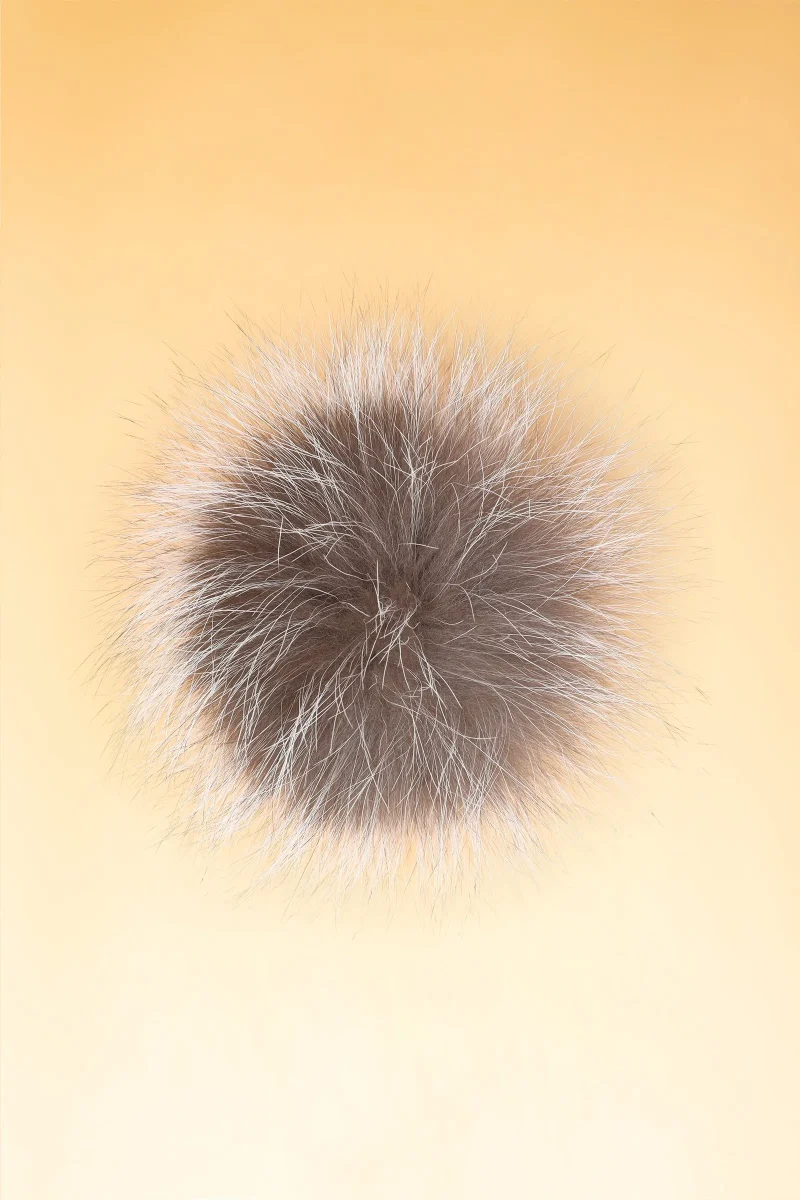 luxurious grey mix pom pom real fur