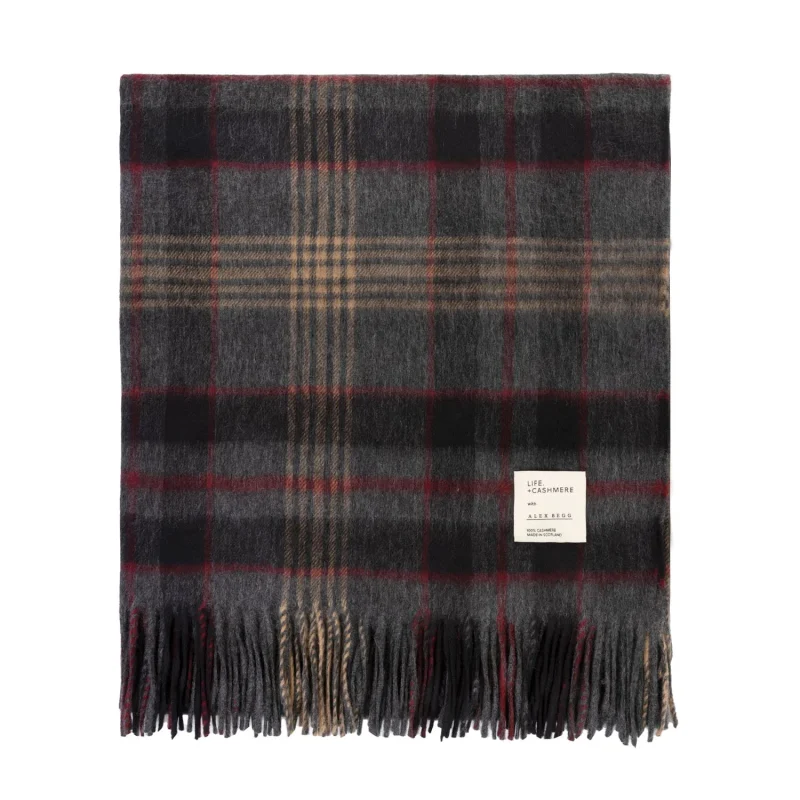 luxurious grey tartan cashmere blanket