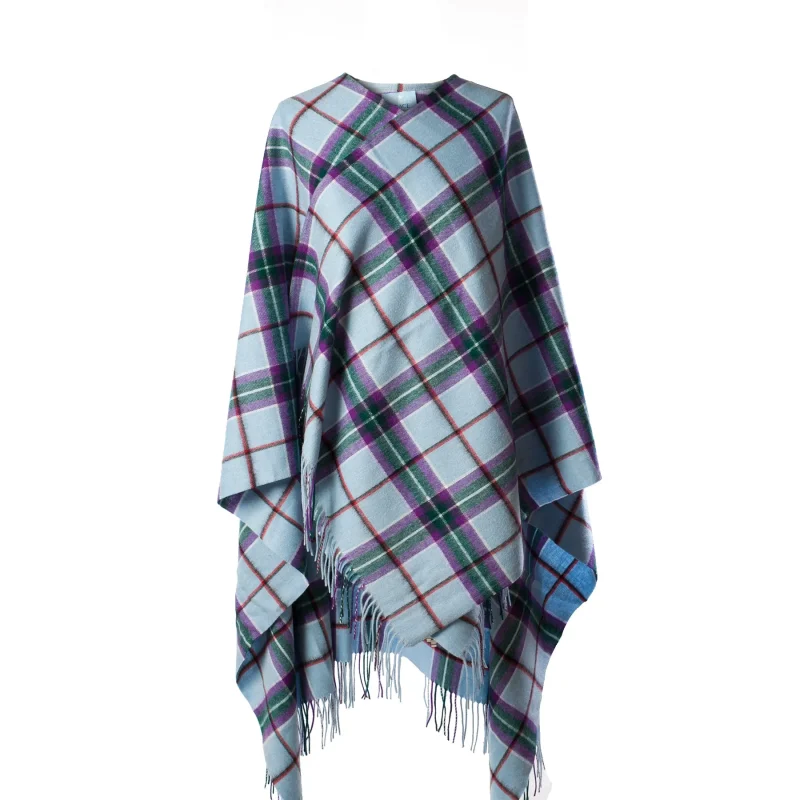 luxurious lambswool long cape in world peace tartan