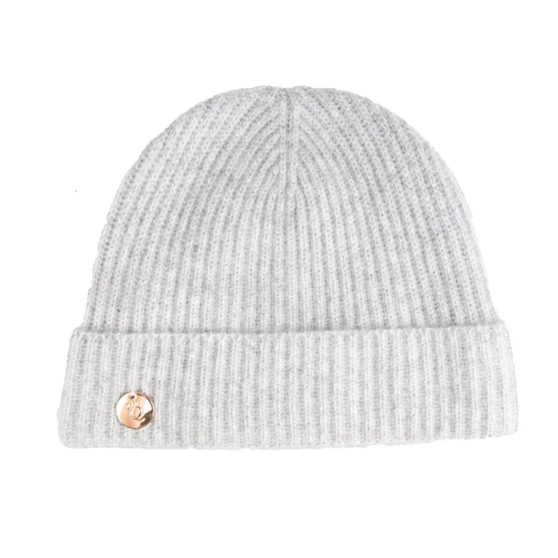 luxury 100 cashmere ribbed turn up hat silver clay