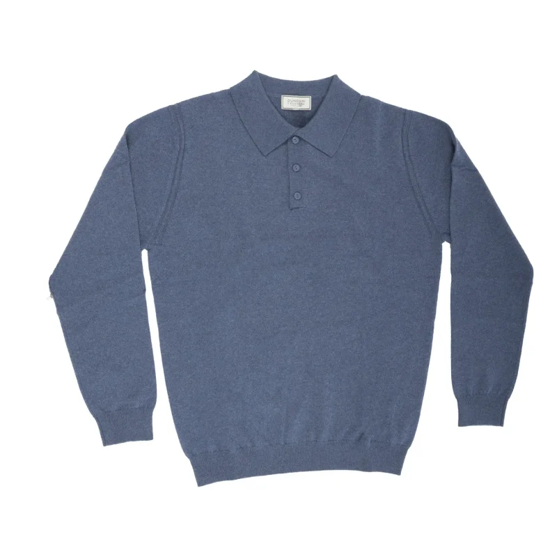 luxury cashmere polo for men in denim