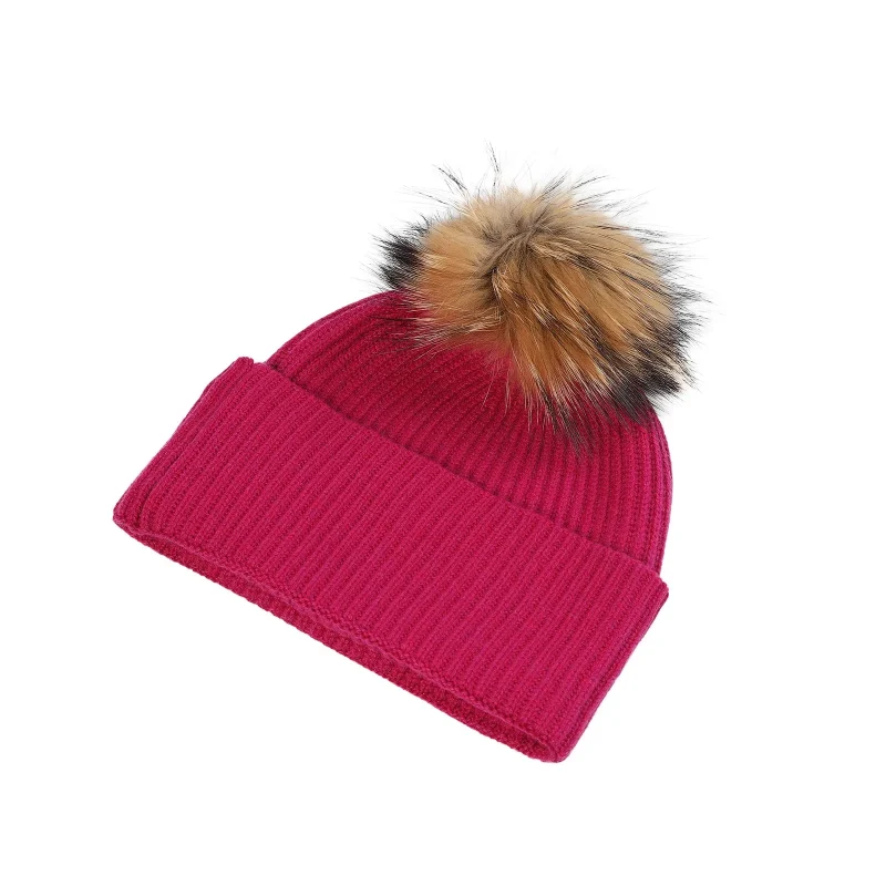 luxury fuchsia ribbed beanie for women