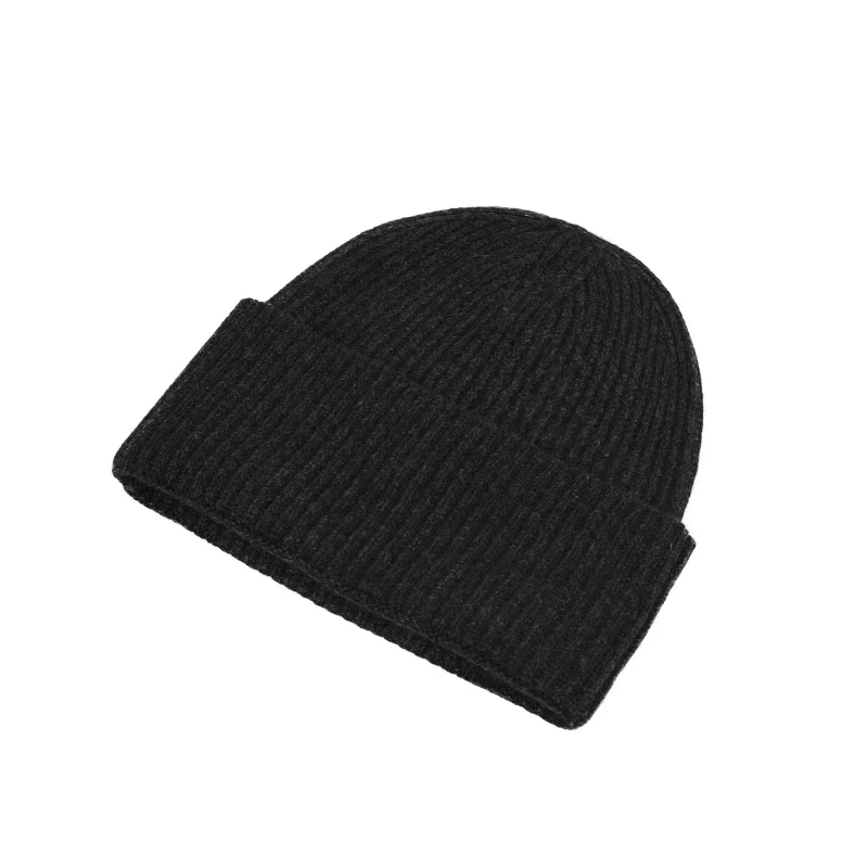 luxury ribbed deep turn up beanie for men charcoal