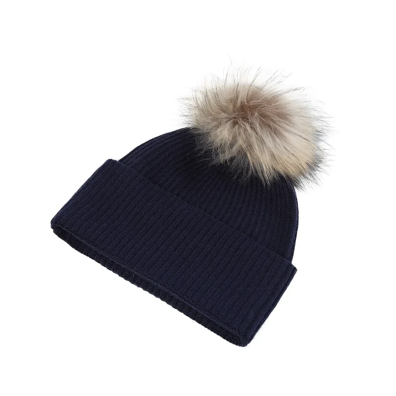 luxury ribbed deep turn up women s navy beanie