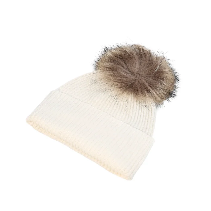 luxury ribbed white turn up women s beanie