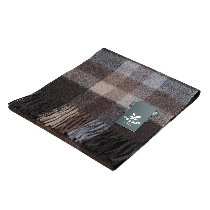 lyle scott cashmere galaxy check scarf deep taupe