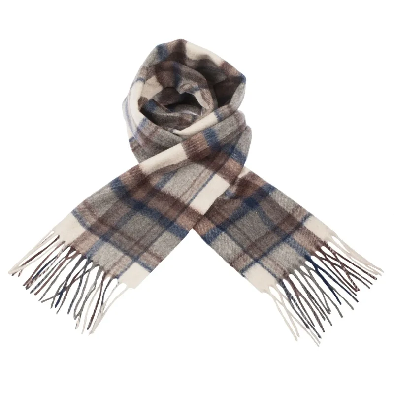 lyle scott cashmere scarf grey cocoa check border