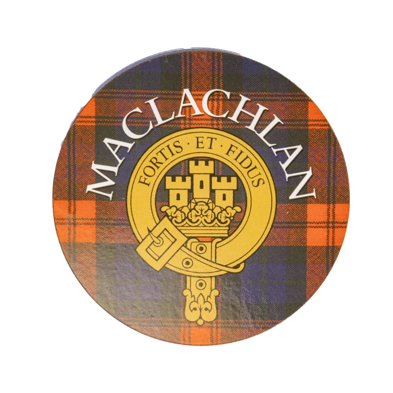 maclachlan family name round cork coaster