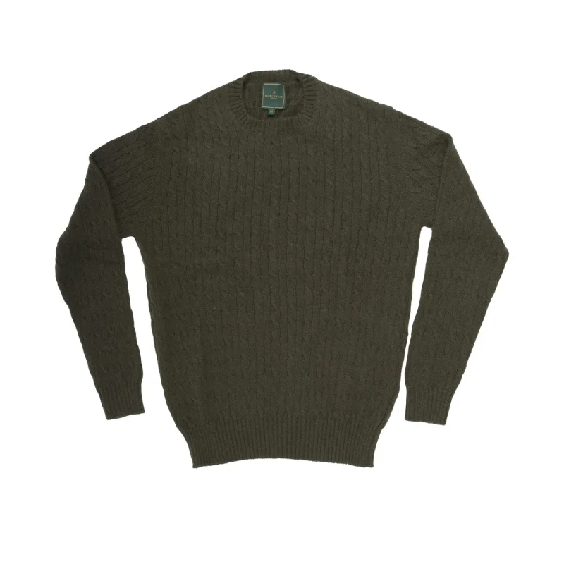 marchbrae men s cable crew neck sweater military green