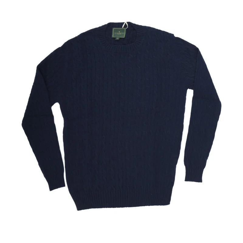 marchbrae men s navy cable crew neck sweater