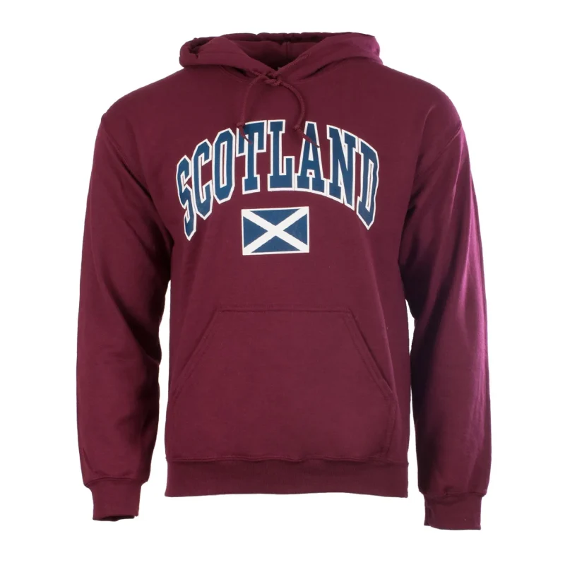 maroon harvard scotland hooded print top