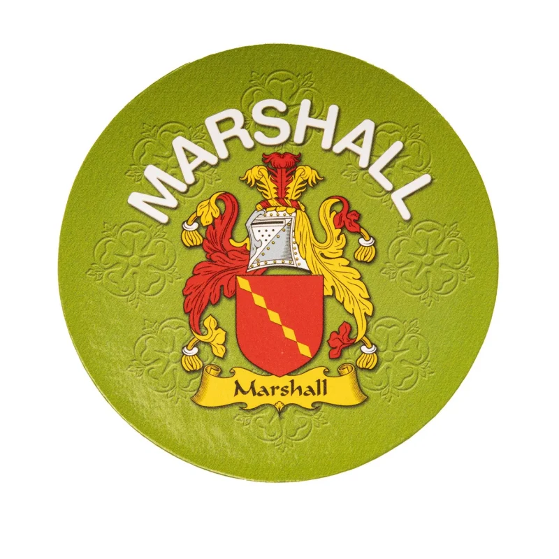 marshall e family round name cork coaster