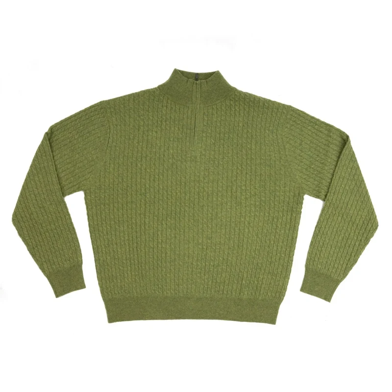 men s 1 2 zip sweater with green jeans