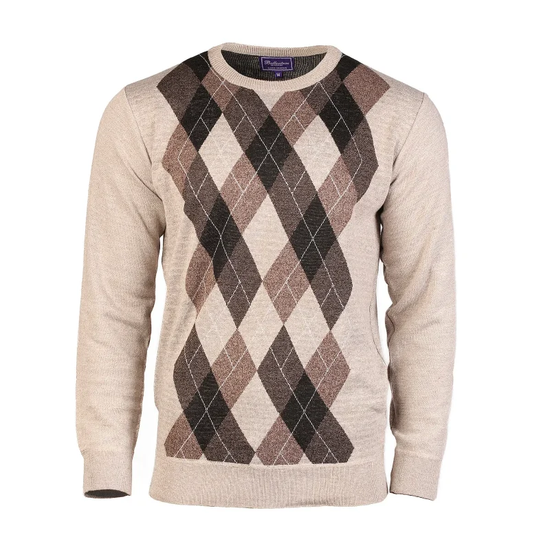 men s argyle ballantrae crew neck jumper beige melange