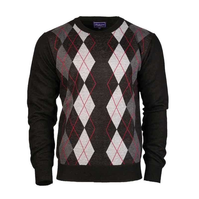 men s argyle ballantrae crew neck jumper black