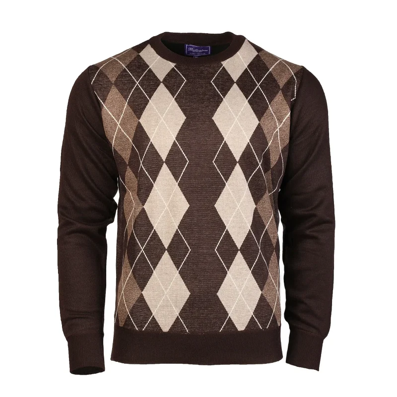 men s argyle ballantrae crew neck sweater dark brown