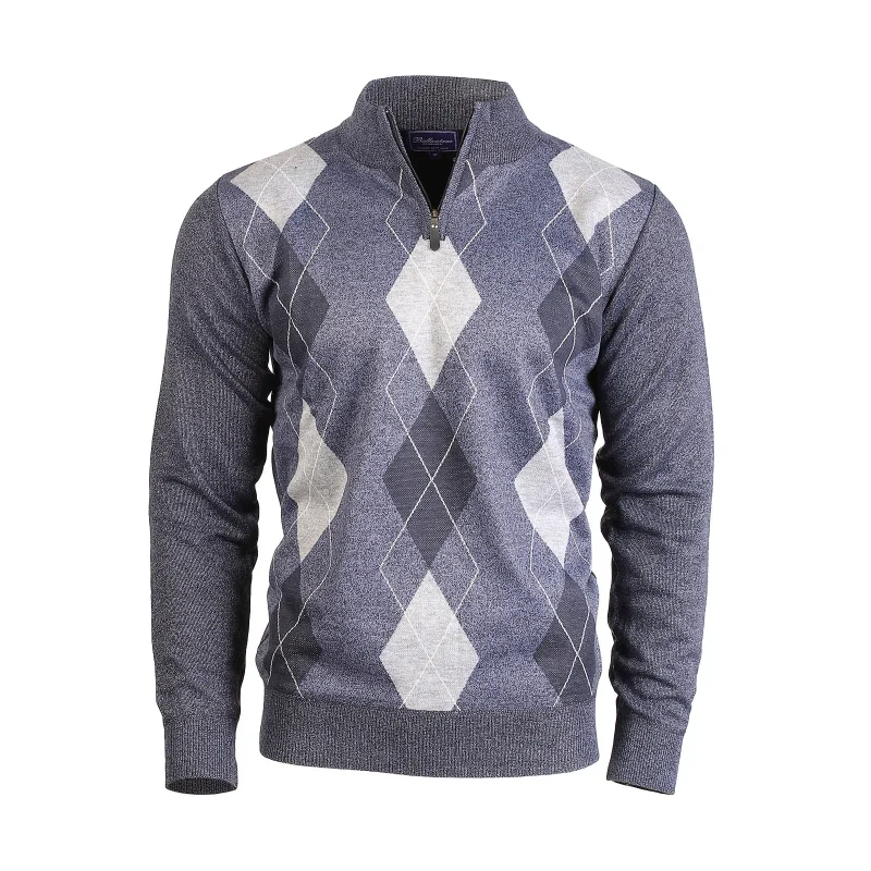 men s argyle ballantrae half zip jumper blue melange