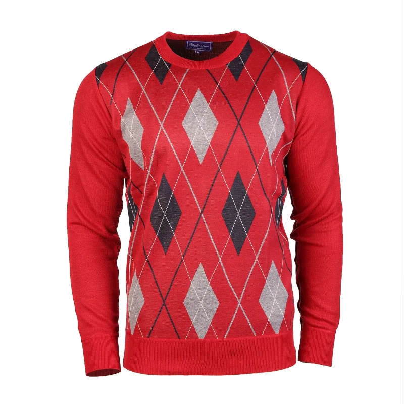 men s argyle ballantrae jumper red crew neck