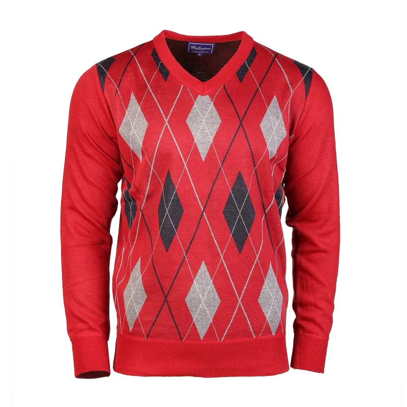 men s argyle v neck red jumper