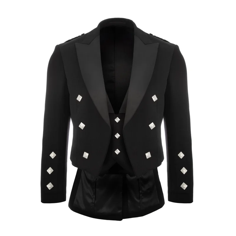 men s black prince charlie jacket with waistcoat scaled