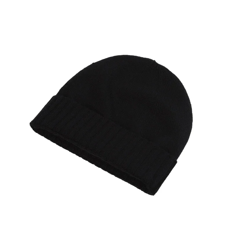 men s black ribbed knit beanie hat