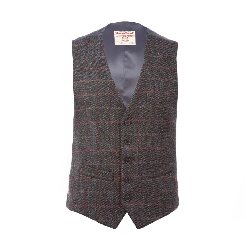 men s blue check harris tweed lewis waistcoat