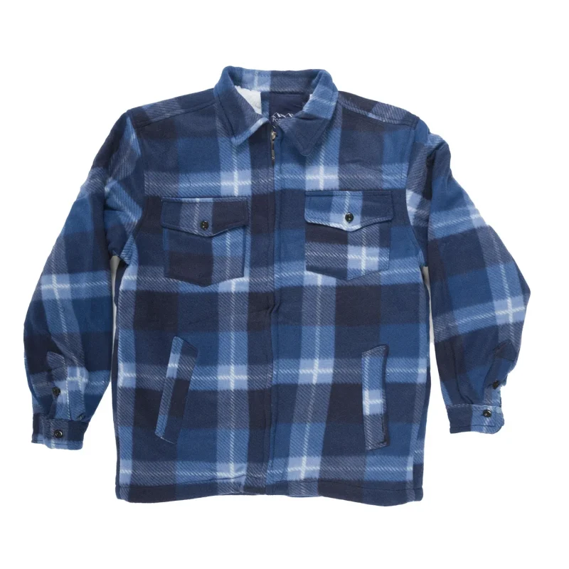 men s blue check sherpa shirt jacket