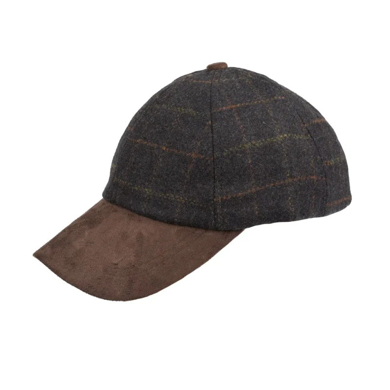 men s blue check tweed suede peak cap