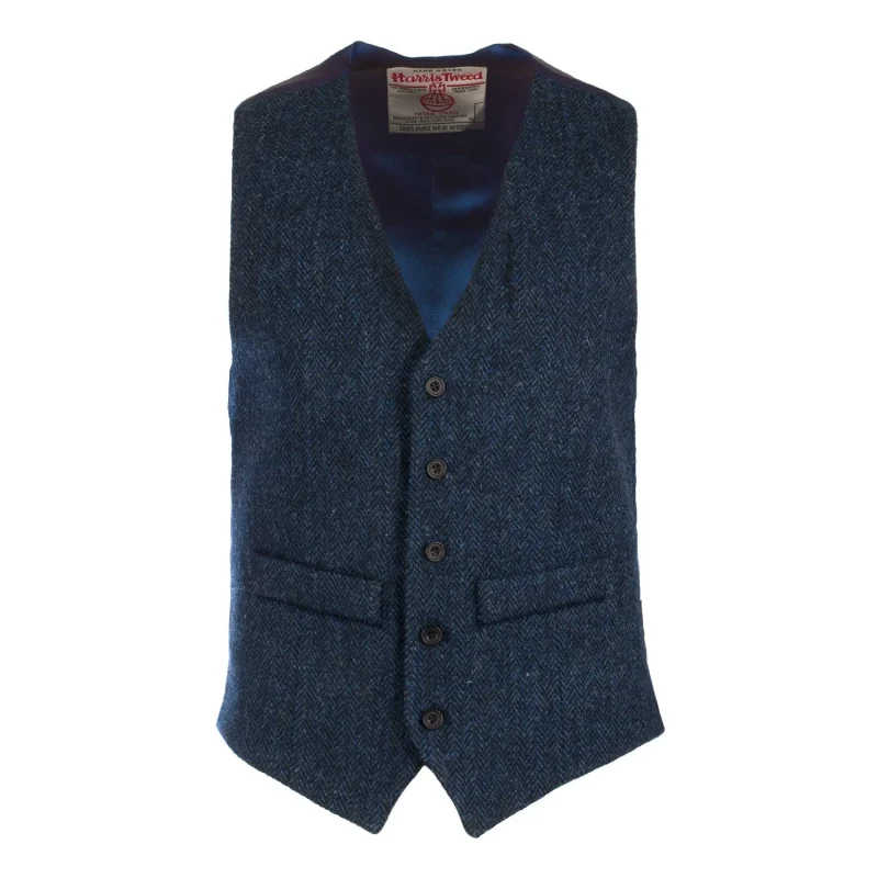 men s blue herringbone harris tweed waistcoat