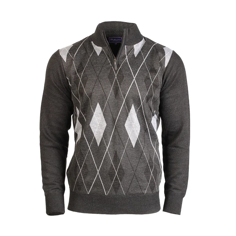 men s charcoal argyle half zip jumper