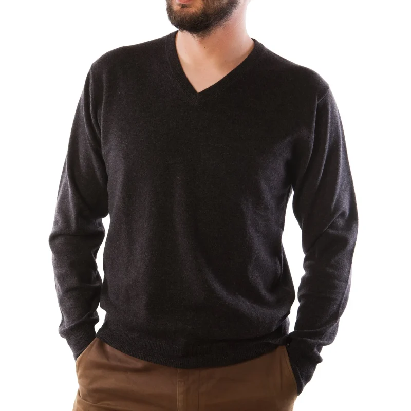 men s charcoal cashmere v neck sweater 100 pure cashmere