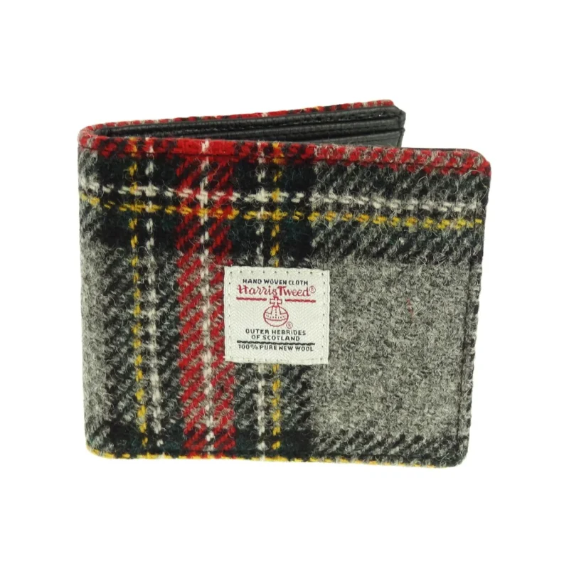 men s gray red tartan harris tweed wallet