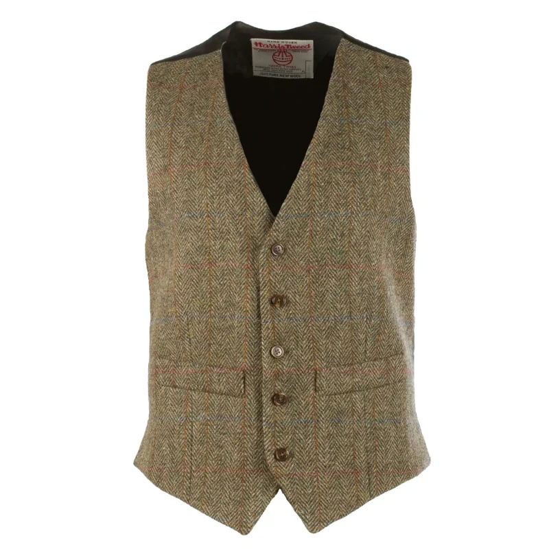 men s green harris tweed waistcoat lewis check