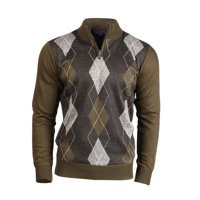 men s half zip argyle melange sweater black grey