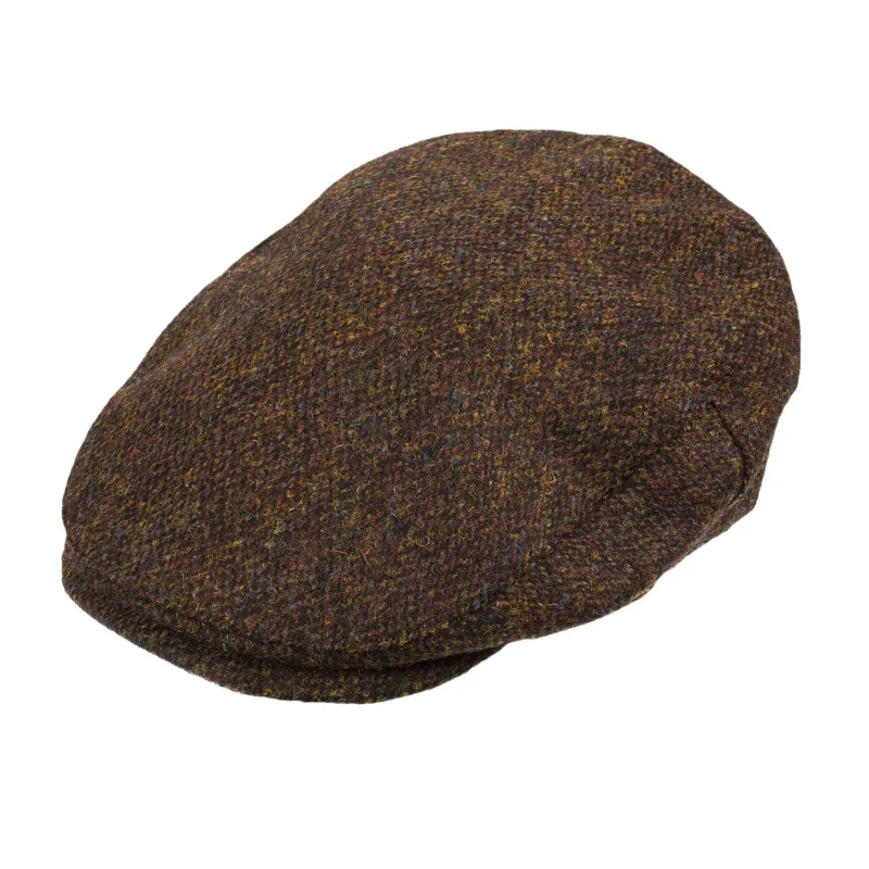 men s harris tweed brown barleycorn flat cap